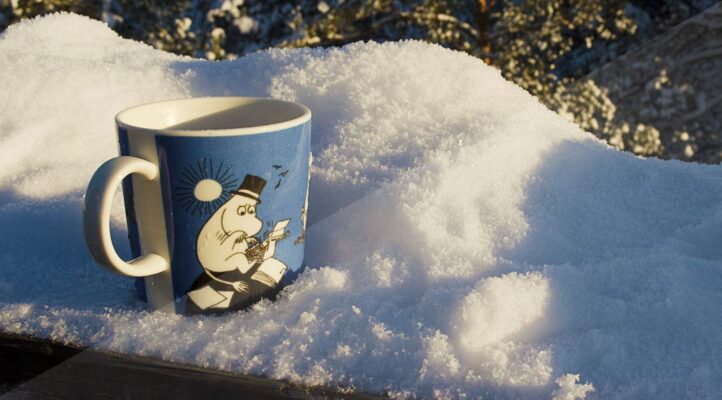 dark blue moomin mug snow